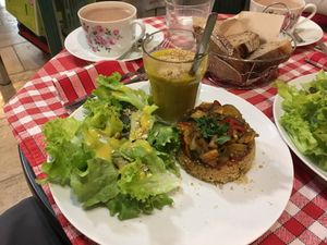 Soup, Salad & Ratatouille over rice  at L'un Pour Tous in Condom