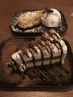 Tiramisu and deep fried “mars bar" at Red Sparrow Pizza in Prahran