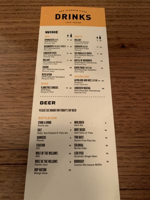 More drinks menu at Red Sparrow Pizza in Prahran