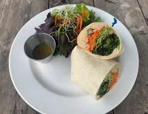 Mediterranean Hummus Wrap. Could not be fresher.  at Russell's by Eat Healthy Kauai in Wailua