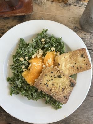Kale salad with cornmeal crusted tofu  at Russell's by Eat Healthy Kauai in Wailua