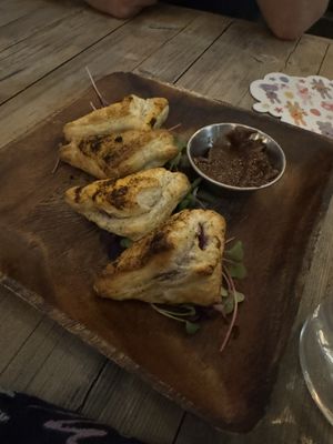 Purple potato samosas - very goodd  at Russell's by Eat Healthy Kauai in Wailua