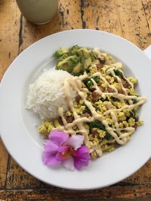 Delicious tofu scramble!! at Russell's by Eat Healthy Kauai in Wailua