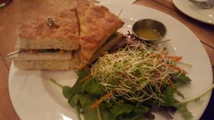 Tofu sandwhich with side salad at Russell's by Eat Healthy Kauai in Wailua