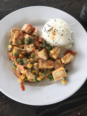 Tofu in peanut sauce, really delicious! at Russell's by Eat Healthy Kauai in Wailua