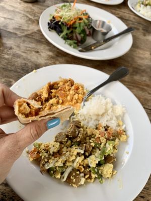 Looked so good I forgot to take a picture before I started!!  Burrito and scramble  at Russell's by Eat Healthy Kauai in Wailua