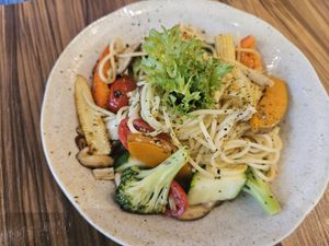 Spicy Pan-Fried Spaghetti, NTD 280 at Miss Shu Maan House 蔬漫小姐 - Shū Màn XiǎoJiě in Taipei