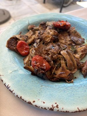 Grilled mushrooms with cherry tomatoes, balsamic & garlicc  at Gods' Restaurant - Οινομαγειρείο των Θεών in Athens