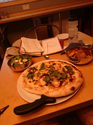 Cheese free wild mushroom pizza, seasonal grilled vegetables and cajun potato wedges at Substation in Macclesfield