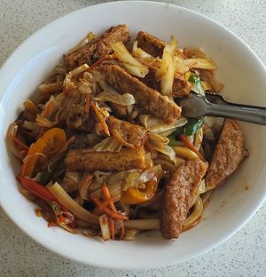 Udon noodles and "shredded steak" at King's Cafe in Toronto