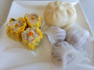 Siu mai, shrimp dumplings, barbeque bun at King's Cafe in Toronto