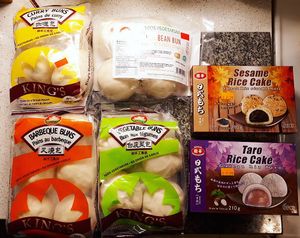 Vegan steam buns and mochi, bought at the grocery section in King's Cafe. at King's Cafe in Toronto