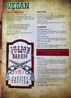 Vegan Menu   at Julio's Barrio in Edmonton