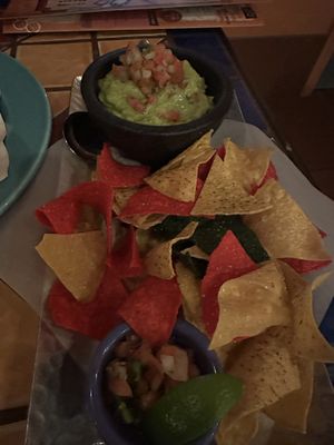 Chips, guacamole, and pico de gallo. These tasted really packaged and definitely not fresh.  at Julio's Barrio in Edmonton