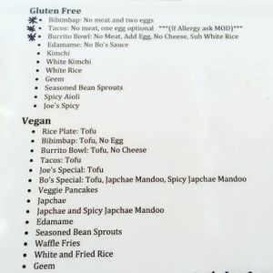 Allergen menu on request  at Namu in Durham