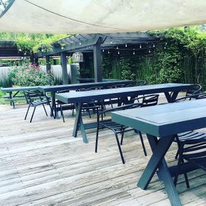 Outdoor dining  at Namu in Durham