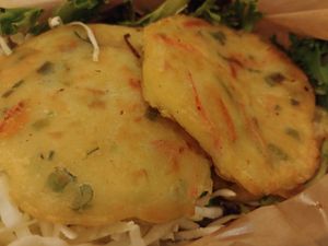 Veggie Pancakes: Delicious, thought they'd be too bland but they weren't at Namu in Durham