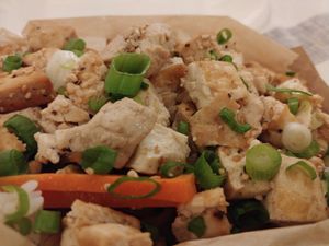 Joe's Special: tofu, japche, rice, lettuce, pretty good but pretty good expensive at Namu in Durham