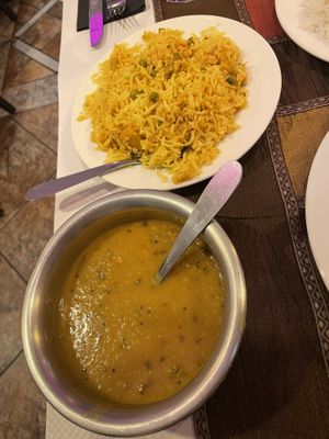 yellow lentils with vegetable rice  at Noori's in Nice