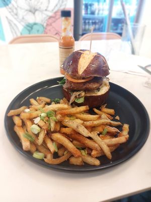 Seitan burger at Moonrise Comida Vegana in Guatemala City
