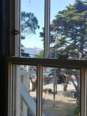 Could see the Golden Gate Bridge from our window at Cafe Franco in San Francisco