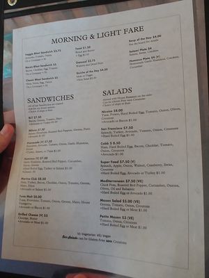Menu at Cafe Franco in San Francisco