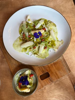 Voorgerecht met asperges at De Levensboom in Hasselt