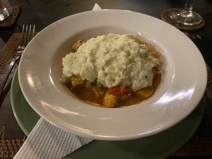 Braised tempeh with garlic mash   at BeingSattvaa in Ubud