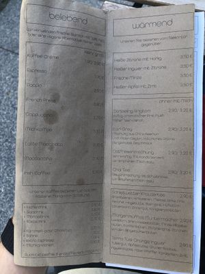 German menu  at Cafe Küstenkind in Greifswald