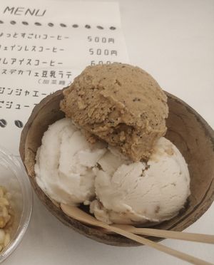 Coffee toffee + original + rum raisin at Coconut Glen's in Tokyo