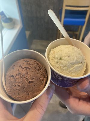 Chocolate scoop and pistachio scoop  at Coconut Glen's in Tokyo