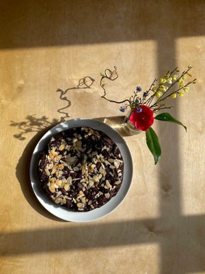 Almond butter and sea salt brownie cake (vegan, low gluten) at CAST Café in Helston
