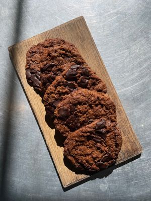 Chocolate, orange and miso cookies (vegan, low gluten) at CAST Café in Helston