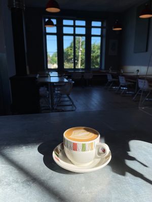 Yallah coffee (Made vegan using Oatly) at CAST Café in Helston