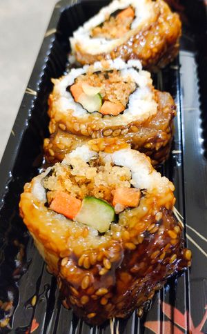 Texture of the meatless unagi roll at elemen 元素 - Paya Lebar Quarter in Central Singapore