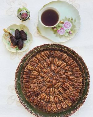 Our famous gluten-free, sugar-free, & vegan Pecan Pie - Four years later and it's still our #1 seller!  at Noor Healthy in Amman