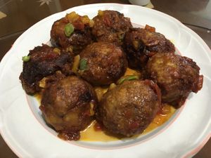 2020 Chinese New Year’s Eve dish: tomato curry meatballs at Yòu Dān 又丹蔬食創意料理 in Taipei