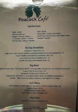 Menu at Peacock Cafe in Stanmore