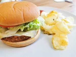 Peacock monster burger at Peacock Cafe in Stanmore