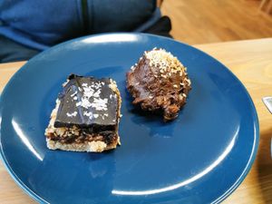 Date slice and prune ball at Peacock Cafe in Stanmore