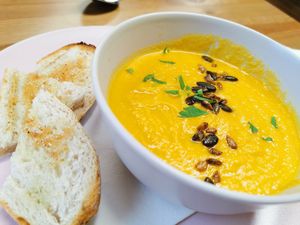 Carrot and Orange soup at Peacock Cafe in Stanmore