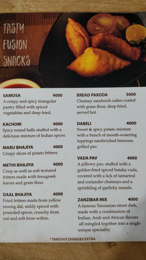 Menu 3 at Five Chutneys in Arusha