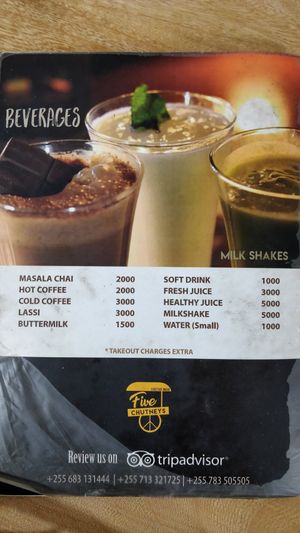 Menu 7 at Five Chutneys in Arusha