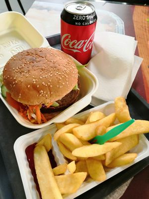 Vegan burger with fries at Big Burger in Amsterdam