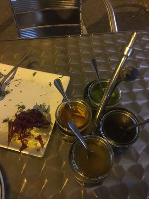 Sauces for the samosas  at Sri Annapurna in Barcelona