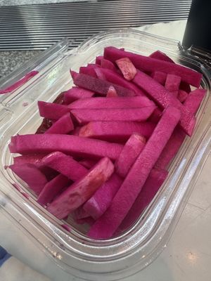 Turnip pickles  at King of Falafel in Astoria