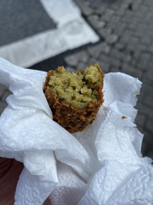 Complimentary falafel while you wait at King of Falafel in Astoria