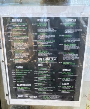 menu at Vegan Mob in Oakland