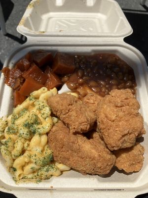 Fried chicken platter at Vegan Mob in Oakland