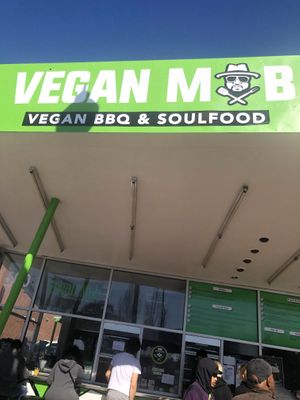 Windy day and the wait for food was 50 minutes! at Vegan Mob in Oakland